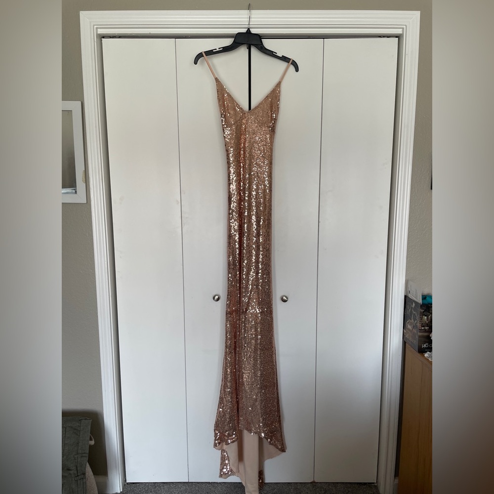 Club L London Rose Gold Sequin Slip Gown